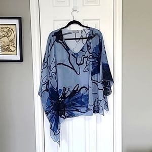 Laura Plus Asymmetrical Blue Chiffon Overlay Blouse